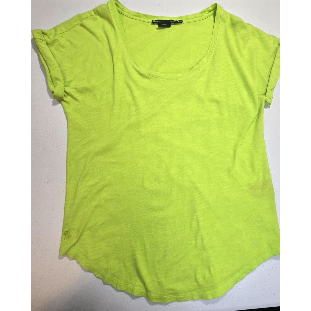 Ralph Lauren Sport Women Scoop Neck Solid Tee T Shirt Top Bright Green SZ Medium